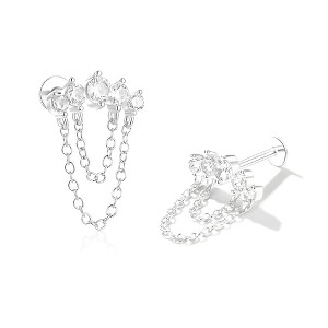 Crawler with Chains CZ Flat Back Earrings 16g Cartilage Helix Tragus Lobe Sterling Silver 1 pair by Ginger Lyne - 1 of 4