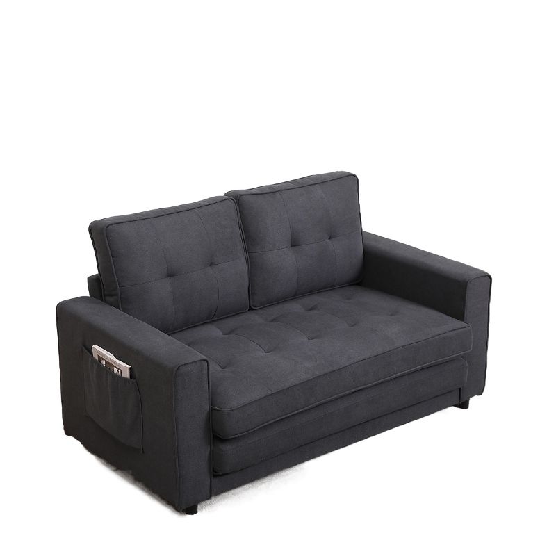 55" Pull Out Sleeper Sofa with 2 Storage Pockets, Linen Convertible Foldable Sofa Bed with 2 Back Cushions 4M - ModernLuxe, 5 of 9