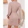 Clearlove Women Long Sleeve Midi Sweater Dress Mock Neck Knit Tie Waist Dresses - 4 of 4