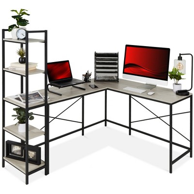 Best Choice Products L-Shaped Computer Corner Desk, Study Workstation w/ 5-Tier Open Storage Bookshelf - Gray/Black