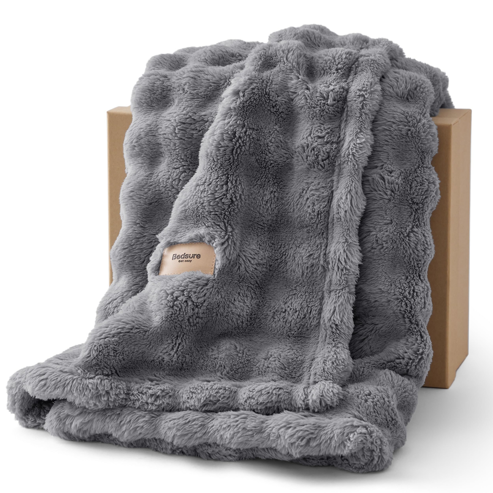 Bedsure 3D Bubble Blanket for Couch - GentleSoft Grey Throw Blanket for Sofa Bed Room Decor - Luxury Soft Cozy Gifts for Women, All Seasons, Grey, 50"