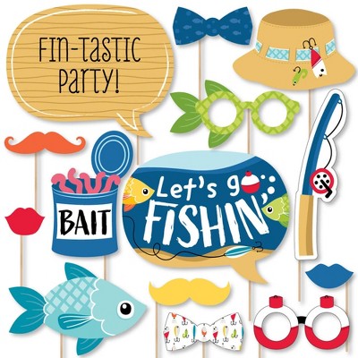 Big Dot of Happiness Let's Go Fishing - Fish Themed Birthday Party or Baby Shower Photo Booth Props Kit - 20 Count