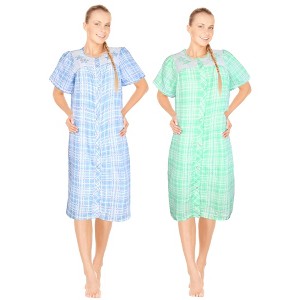 JEFFRICO 2 Pack House Dresses for Women with Pockets - Lightweight Breathable Short Sleeve Muumuu & Nightgowns - Women's Dusters - 1 of 4