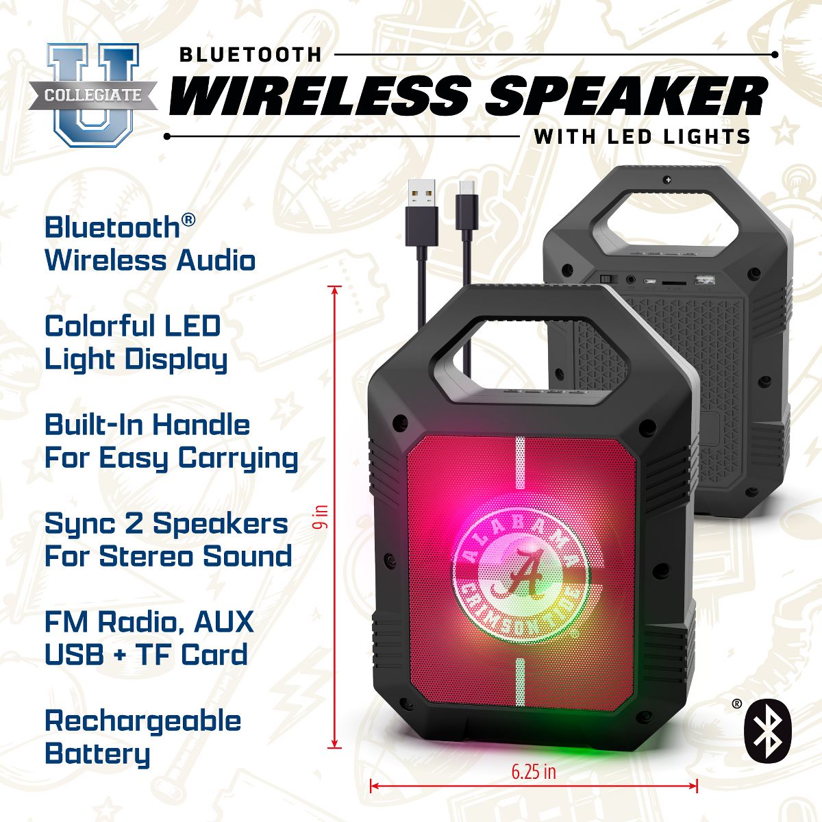 SOAR Collegiate ShockBox XL LED Wireless Bluetooth Speaker- Nebraska Cornhuskers - thumbnail 3
