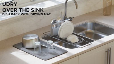 Charcoal Gray Foldable Over the Sink Dish Rack with Utensil Cup