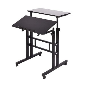Standing Desk Adjustable Height, Rolling Desk with Tilting Table Top, Standing Table Height 70-110 Cm with Lockable Wheels - 1 of 4