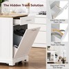 Fluted Kitchen Island with Tilt-Out Trash Can, 3 Drawers, 3 Open Side Racks, Rubber Wood Top, Power Outlet, Rolling Cart - 4 of 4