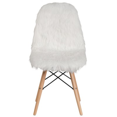 Retro Chic White Faux Fur Accent Chair with Beechwood Base