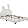 Full Size Bed Frame, Bed Frame with Rabbit Ornament for Kids, Upholstered Leather Platform Bed with Ears Headboard, Easy Assembly, White - 4 of 4