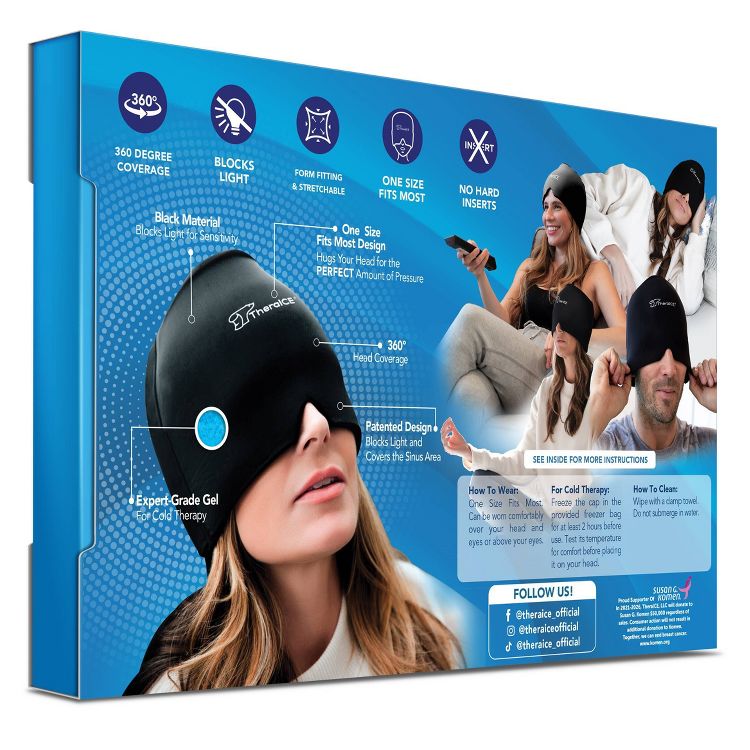 TheraICE Headache Hat Soothing Migraine Relief Cap: Spandex, Nylon, Ice and Heat Packs, 2 of 8