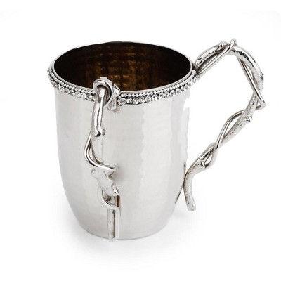 Classic Touch Hammered Stainless Steel Wash Cup with Crystal Beads