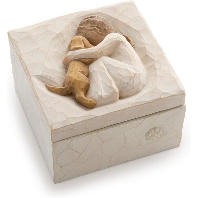 Box for Jewelry and Treasures with Bas-Relief Carving of Girl with Puppy Dog, Sculpted Hand-Painted Keepsake Box