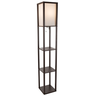 Brown 3-Tier Etagere Shelf Floor Lamp with White Shade