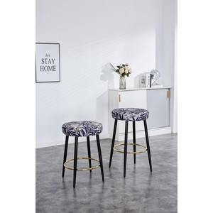 Gulches Minimalist Counter Height Bar Stools Set of 2, 24" PU Upholstered Dining Chairs, Silver Leaves Velvet with Golden Footrest - 1 of 4