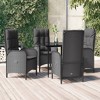 vidaXL 5 Piece Patio Dining Set with Cushions Black and Gray Poly Rattan - 31.5" Table Length 4x Chair + Table - 2 of 4