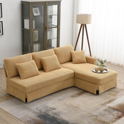 87"W Modern L-Shaped Corduroy Upholstered Sofa with Reversible Chaise, 4-Seat Sleeper Couch with Pillows - ModernLuxe