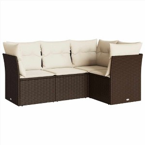 vidaXL 4 Piece Patio Sofa Set with Cushions - Brown and Cream Without Table - 1 of 4