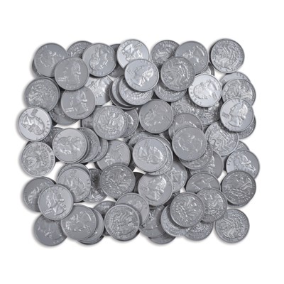 Set of 100 Realistic Silver Plastic Play Quarters
