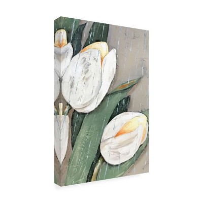 White Tulips Oil Painting on Canvas with Wood Frame