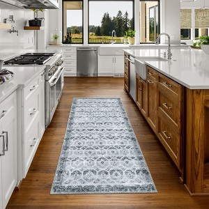 Vintage Area Rug Boho Low-Pile Indoor Floral Print Carpet for Living Room Bedroom, 2' x 6' Gray - 1 of 4