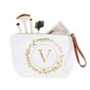 Gold Initial Personalized Makeup Bag for Women, Monogrammed Canvas Cosmetic Pouch (White, 10 x 3 x 6 In) - 4 of 4