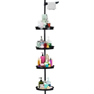 Shower Caddy Corner, 4 Adjustable Shelves with Tension Pole, up to 123 Inch, Black - 1 of 4