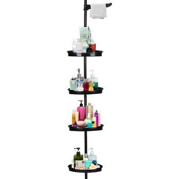 Shower Caddy Corner, 4 Adjustable Shelves with Tension Pole, up to 123 Inch, Black