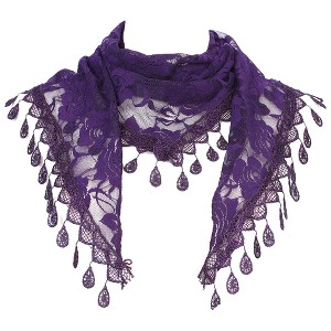 INSPIRE CHIC Lace Rose Floral Tassel Mesh Triangle Head Covering Mantilla Scarves 1Pc - 1 of 4