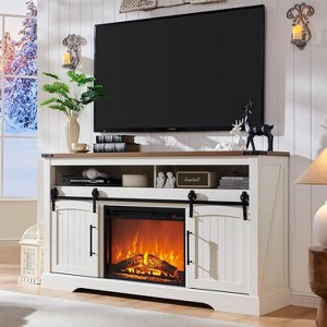 SinCiDo Farmhouse Electric Fireplace TV Stand for 70+ Inch TV, 34" Tall Entertainment Center w/Sliding Doors & Adjustable Shelves - 1 of 4