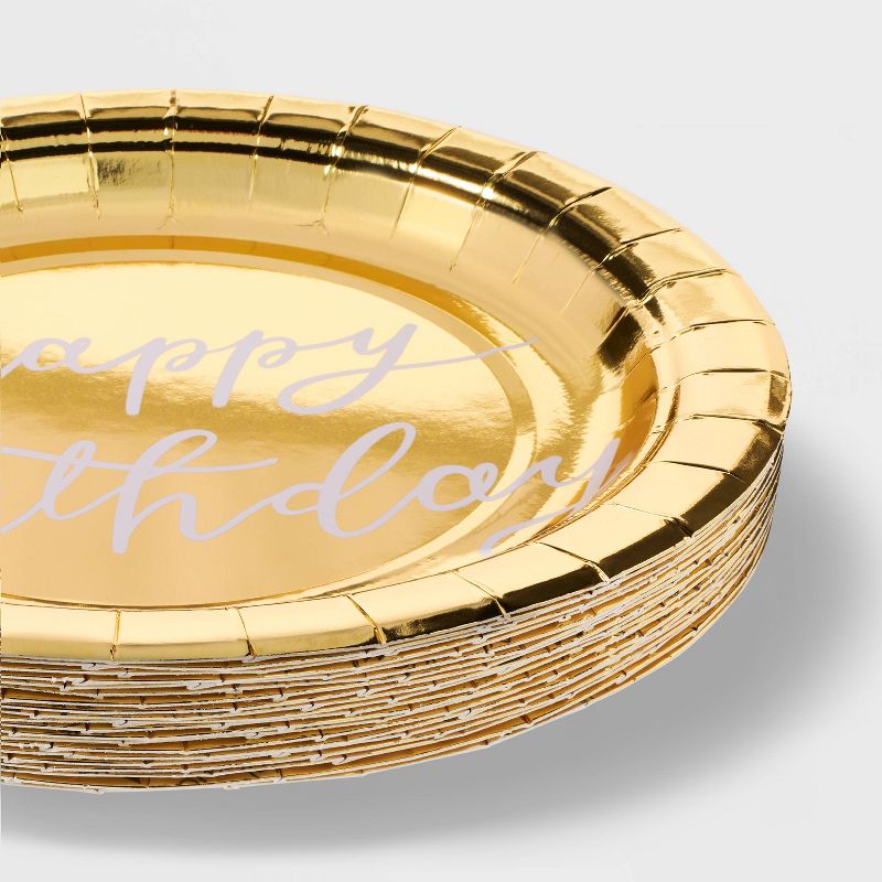 20ct Gold Metallic Happy Birthday Snack Plates - Spritz&#8482;, 3 of 4