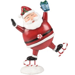 Primitives By Kathy 7.75 In Skating Santa Figurine Peppermint Ice Present Santa Figurines - 1 of 3