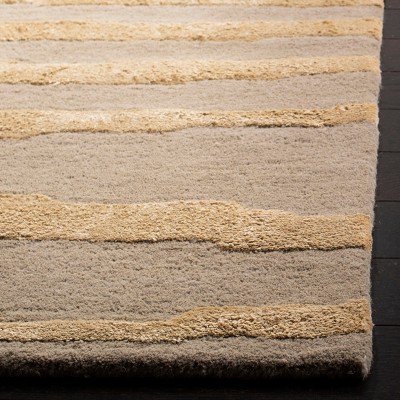 Beige and Gold Tufted Wool and Viscose Square Rug