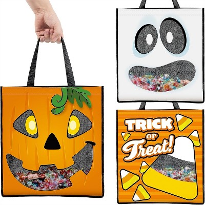 Joyfy 3pcs 22.5in x 13.75in Halloween Large See Through Tote Bags with Handles,Trick or Treat Party Supplies,Bags For Candies, Biscuits, Cards