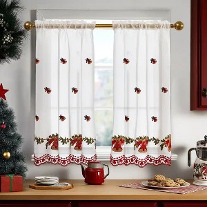 Deconovo Christmas Embroidered Sheer Curtains 2 Panels – Light Filtering Window Treatment - 1 of 4