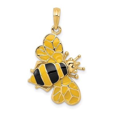 Black Bow Jewelry 14k Yellow Gold and Enamel 3D Bumblebee Pendant