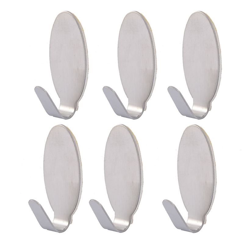 Unique Bargains Stainless Steel Oval Shaped Self Adhesive Wall Hooks and Hangers Silver Tone 6 Pcs, 1 of 6