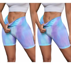INSPIRE CHIC 2 Pcs Women's High Waist Tie Dye Tummy Control Workout Running Biker Thigh Slimmers - 1 of 4