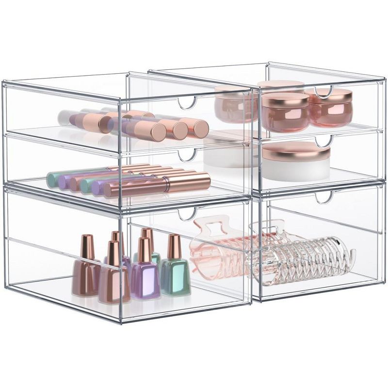 Sorbus 3 Drawers Acrylic Organizer for Makeup, Organization and Storage, Art Supplies, Jewelry, Stationary - 4 Pcs Clear Stackable Storage Drawers, 1 of 6