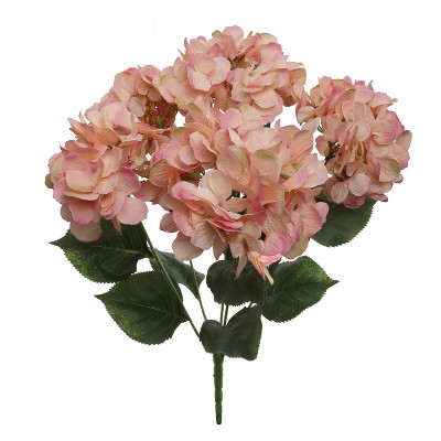 Floral Home 21" Pink Hydrangea Bush with 5 Flower Heads - 1-Piece