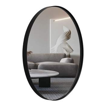 ANDY STAR Modern Decorative 20 x 28 Inch Oval Wall Mounted Hanging Bathroom Vanity Mirror with Stainless Steel Metal Frame, Matte Black