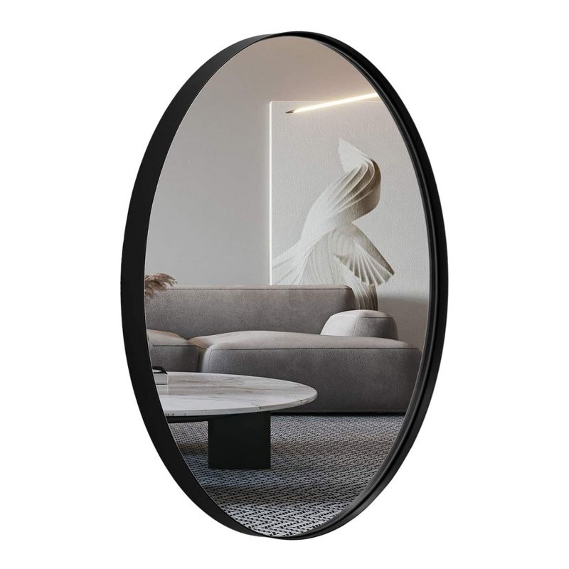 ANDY STAR Modern Decorative 20 x 28 Inch Oval Wall Mounted Hanging Bathroom Vanity Mirror with Stainless Steel Metal Frame, Matte Black, 1 of 7