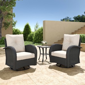 Layinsun 3 Pieces Wicker Patio Furniture Set, Luxury Outdoor Conversation Set with High Back Swivel Rocker Chairs - 1 of 4