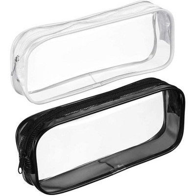 Fmeida 2pcs Clear PVC Zipper Pencil Bag Toiletries Exam Pen Pencil Pouch Case Travel Luggage Make up Cosmetic Bag
