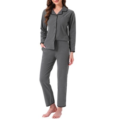 INSPIRE CHIC Women's Pajama Set Fleece Flannel Long Sleeve Notched Collar Tops with Pockets Pants Loungewear Sleepwear