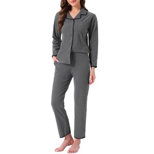 INSPIRE CHIC Women's Pajama Set Fleece Flannel Long Sleeve Notched Collar Tops with Pockets Pants Loungewear Sleepwear - 1 of 4