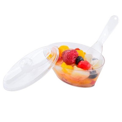 Clear Oval Plastic Mini Cup with Lid and Spoon Set
