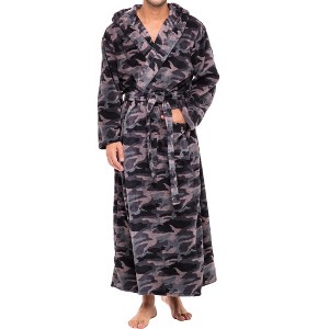 ADR Men's Robe, Plush Fleece Hooded Bathrobe Man, Long Warm Cozy Bath Robe Man - 1 of 4