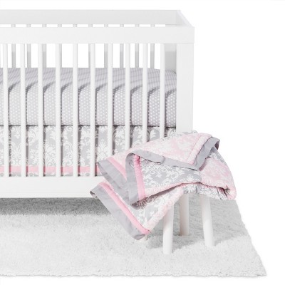 pink and grey crib set