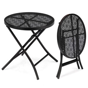 SEVOBAL Patio Folding Side Table Outdoor End Table Round Coffee Table with Flower Cutouts for Patio Yard Balcony Garden, Black, 58"*9.5"*49" - 1 of 4