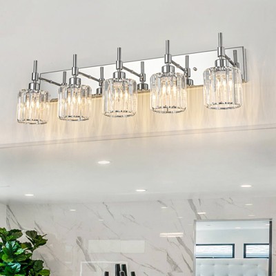 LLHZSY 3/4/5 Light Modern Dimmable Crystal Bathroom Vanity Light Wall Sconces with Crystal Shades - Black and Gold/Chrome